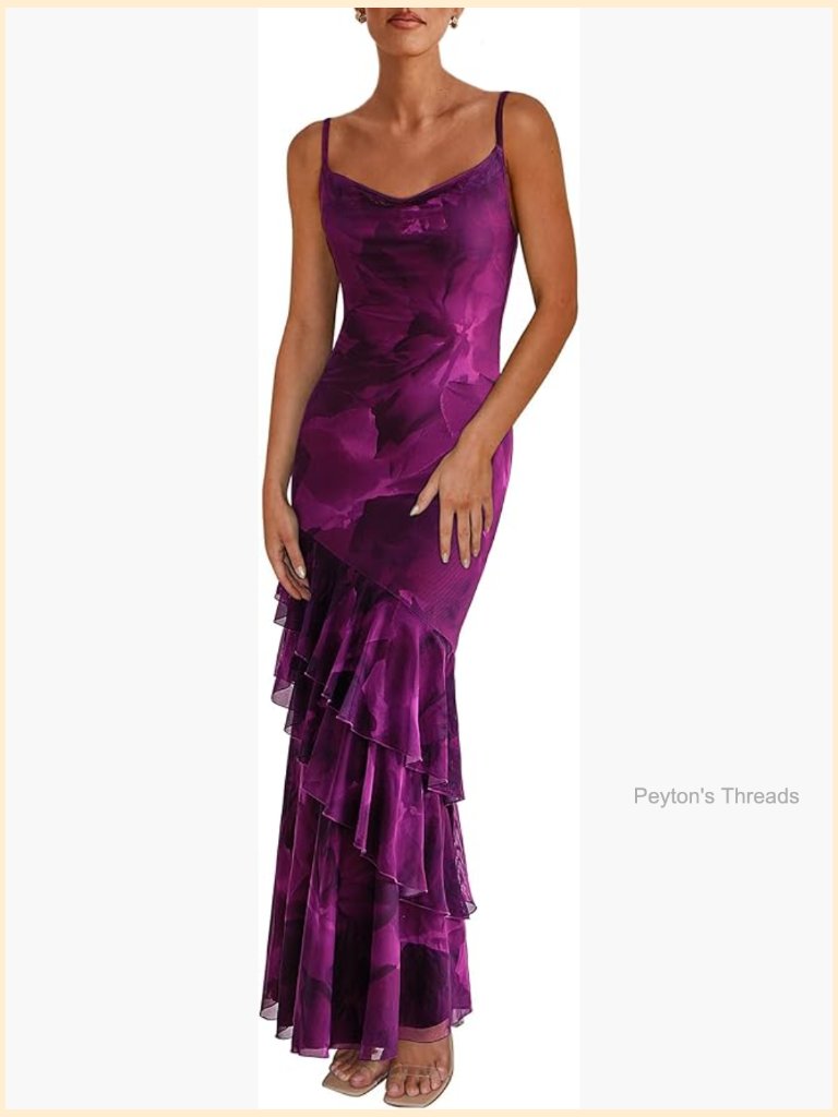 Tiered Floral Bodycon Maxi Sundress With Spaghetti Strap